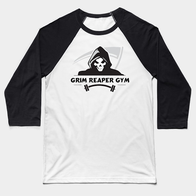 Grim Reaper Gym Baseball T-Shirt by sagutierrez